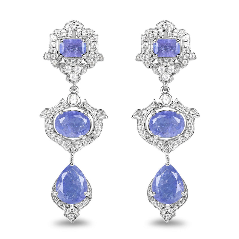Bids.com 7.73 Carat Genuine Tanzanite and White Topaz .925 Sterling Silver Earrings Earrings White Smoke