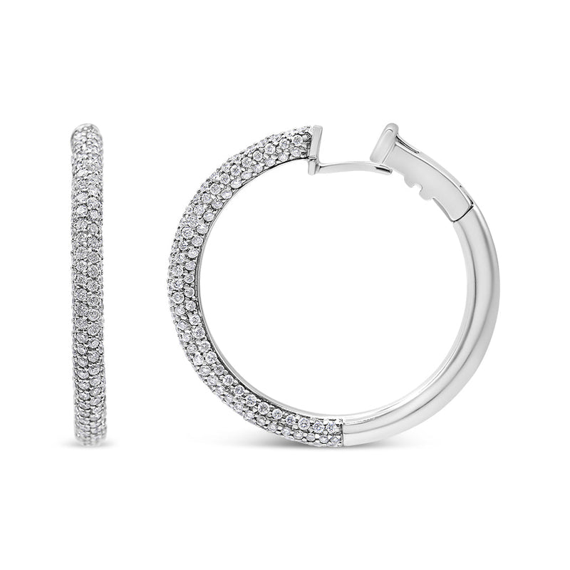 Bids.com 18K White Gold 2 1/3 Cttw Pave Set Diamond Semi Eternity Leverback Hoop Earrings (F-G Color, VS1-VS2 Clarity) Earrings White Smoke White.Gold / 2.33