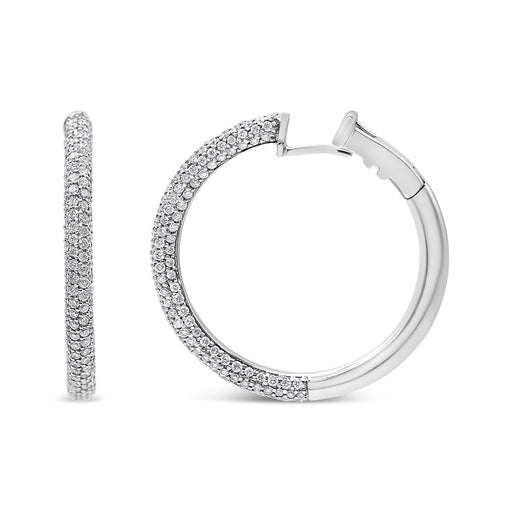 Bids.com 18K White Gold 2 1/3 Cttw Pave Set Diamond Semi Eternity Leverback Hoop Earrings (F-G Color, VS1-VS2 Clarity) Earrings White Smoke White.Gold / 2.33