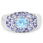 Bids.com 2.78 Carat Genuine Blue Topaz and Tanzanite .925 Sterling Silver Ring Rings White Smoke size 6.00,size 7.00,size 8.00,size 9.00,size 5.00