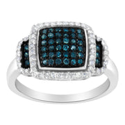 Bids.com Black Rhodium Plated .925 Sterling Silver 1/2 Cttw White & Blue Diamond Square Halo Cocktail Ring (Fancy Blue & H-I Color, I2-I3 Clarity) - SIze 6 Rings White Smoke 7 / White.Sterling Silver,8.5 / White.Sterling Silver,8 / White.Sterling Silver,7.5 / White.Sterling Silver,6.5 / White.Sterling Silver,6 / White.Sterling Silver