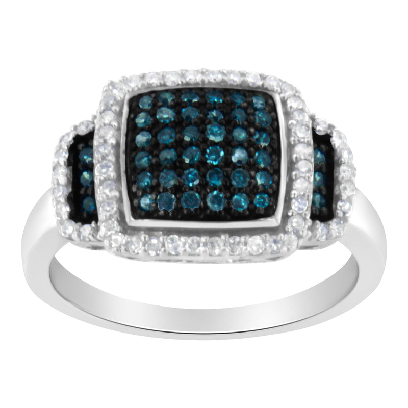 Bids.com Black Rhodium Plated .925 Sterling Silver 1/2 Cttw White & Blue Diamond Square Halo Cocktail Ring (Fancy Blue & H-I Color, I2-I3 Clarity) - SIze 6 Rings White Smoke 7 / White.Sterling Silver,8.5 / White.Sterling Silver,8 / White.Sterling Silver,7.5 / White.Sterling Silver,6.5 / White.Sterling Silver,6 / White.Sterling Silver