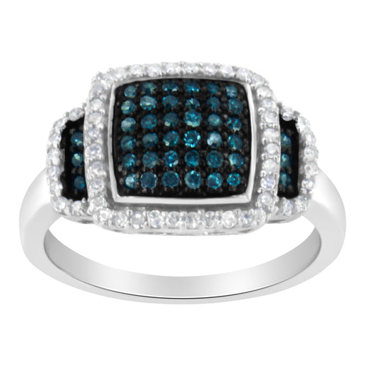 Bids.com Black Rhodium Plated .925 Sterling Silver 1/2 Cttw White & Blue Diamond Square Halo Cocktail Ring (Fancy Blue & H-I Color, I2-I3 Clarity) - SIze 6 Rings White Smoke 7 / White.Sterling Silver,8.5 / White.Sterling Silver,8 / White.Sterling Silver,7.5 / White.Sterling Silver,6.5 / White.Sterling Silver,6 / White.Sterling Silver