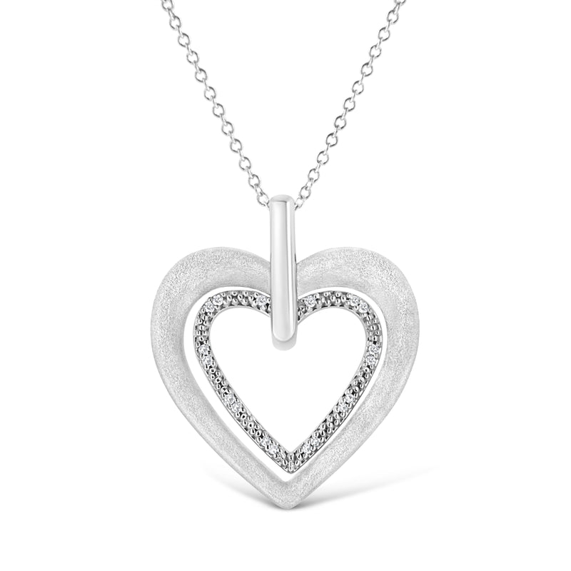 Bids.com .925 Sterling Silver Prong-Set Diamond Accent Double Heart 18" Pendant Necklace (I-J Color, I1-I2 Clarity) Necklaces White Smoke White.Sterling Silver / 18