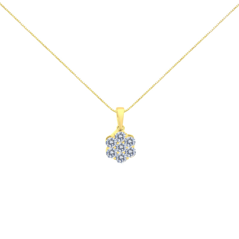 Bids.com 14K Yellow Gold 1.00 Cttw Brilliant Round-Cut Diamond 7 Stone Floral Cluster 18" Pendant Necklace (H-I Color, SI2-I1 Clarity) Necklaces White Smoke Yellow.Gold / 18