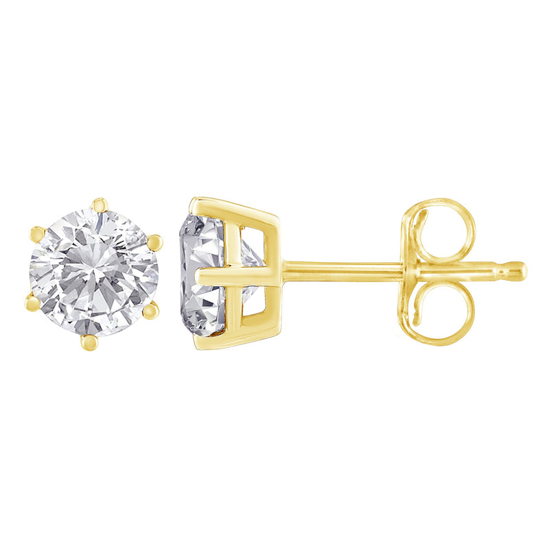 Bids.com 18K Yellow Gold 1-1/2 Cttw Round Brilliant-Cut Near Colorless Diamond Classic 6-Prong Stud Earrings (H-I Color, I1-I2 Clarity) Earrings White Smoke Yellow.Gold / 1.5