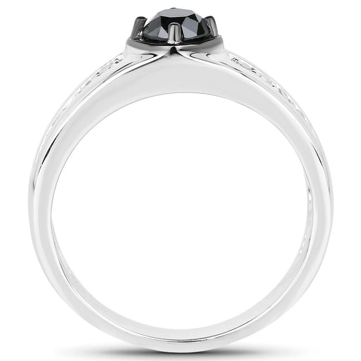 Bids.com 0.65 Carat Genuine Black Diamond and White Diamond .925 Sterling Silver Ring Rings White Smoke size 9.00,size 6.00,size 7.00,size 8.00
