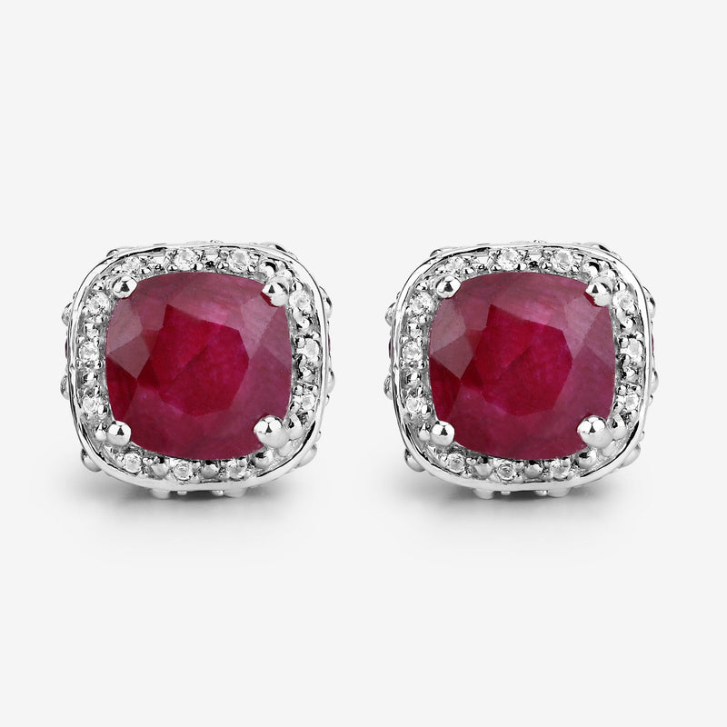 Bids.com 6.12 Carat Dyed Ruby, Ruby and White Topaz .925 Sterling Silver Earrings Earrings White Smoke