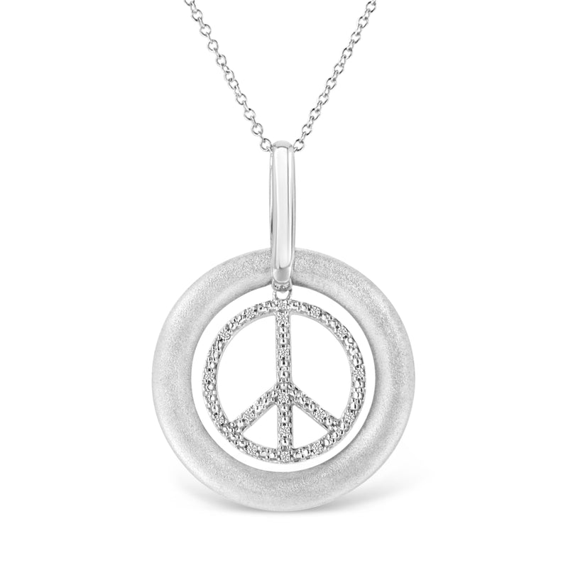 Bids.com Matte Finish .925 Sterling Silver Diamond Accent Dancing Peace Sign 18" Pendant Necklace (I-J Color, I1-I2 Clarity) Necklaces White Smoke White.Sterling Silver / 18