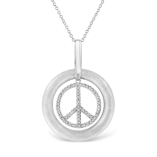 Bids.com Matte Finish .925 Sterling Silver Diamond Accent Dancing Peace Sign 18" Pendant Necklace (I-J Color, I1-I2 Clarity) Necklaces White Smoke White.Sterling Silver / 18