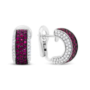 Bids.com 18K White Gold and Black Rhodium Plated 3/4 Cttw Round Diamonds and 1mm Round Red Ruby Huggie Hoop Earrings (F-G Color, VS1-VS2 Clarity) Earrings White Smoke White.Gold / 0.8