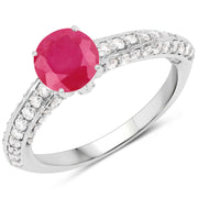 Bids.com 1.49 Carat Genuine Ruby and White Diamond 14K White Gold Ring (I Color, SI Clarity) Rings White Smoke size 7.00,size 6.00,size 8.00