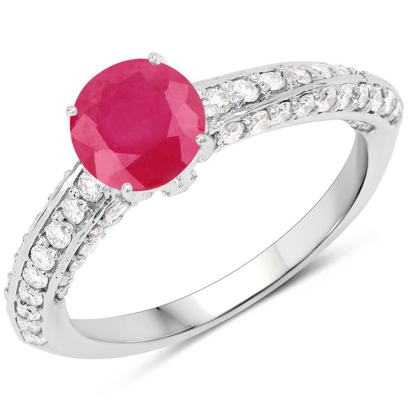 Bids.com 1.49 Carat Genuine Ruby and White Diamond 14K White Gold Ring (I Color, SI Clarity) Rings White Smoke size 7.00,size 6.00,size 8.00