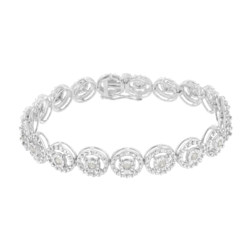 Bids.com .925 Sterling Silver 1.0 Cttw Diamond Nested Circle Miracle Set Open Wheel 7" Fashion Link Bracelet (I-J Color, I3 Clarity) Bracelets White Smoke White.Sterling Silver / 7