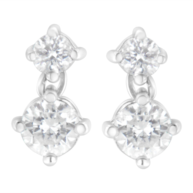 Bids.com 14K White Gold 1 cttw Double Diamond Stud Earrings (H-I Clarity, SI2-I1 Color) Earrings White Smoke White.Gold / 1