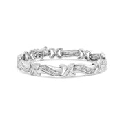 Bids.com .925 Sterling Silver 1 3/4 Cttw Diamond Wave and X Link Tennis Bracelet (I-J Color, I3 Clarity) - 7" Bracelets White Smoke White.Sterling Silver / 7.25