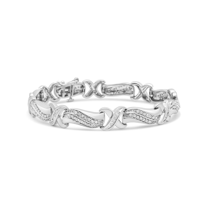 Bids.com .925 Sterling Silver 1 3/4 Cttw Diamond Wave and X Link Tennis Bracelet (I-J Color, I3 Clarity) - 7" Bracelets White Smoke White.Sterling Silver / 7.25