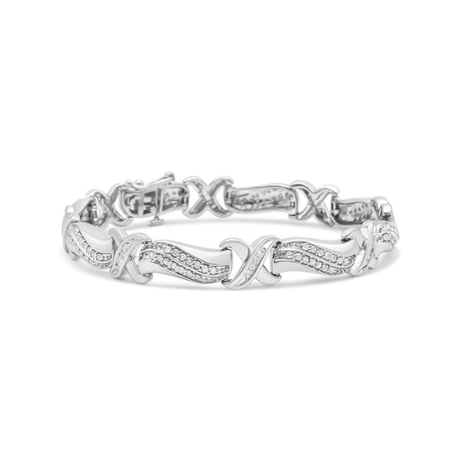 Bids.com .925 Sterling Silver 1 3/4 Cttw Diamond Wave and X Link Tennis Bracelet (I-J Color, I3 Clarity) - 7" Bracelets White Smoke White.Sterling Silver / 7.25