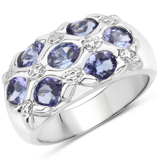 Bids.com 2.31 Carat Genuine Tanzanite .925 Sterling Silver Ring Rings White Smoke size 6.50,size 8.00,size 9.00,size 5.00,size 6.00,size 7.00