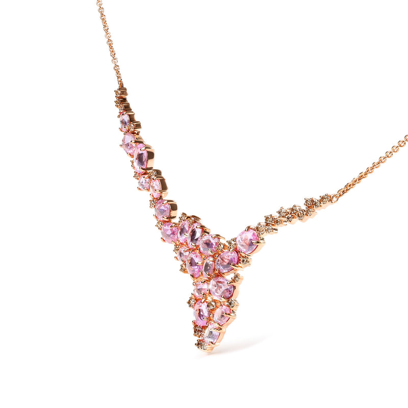 Bids.com 18K Rose Gold 1/2 Cttw Brown Diamond and Multi-Size Oval Pink Sapphire Cluster Cascade Statement Station Necklace (Brown Color, SI1-SI2 Clarity) - Adjustable up to 14" to 16" Necklaces White Smoke Rose.Gold / 16