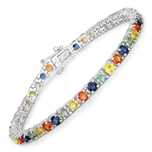 Bids.com 8.36 Carat Genuine Multi Sapphire .925 Sterling Silver Bracelet Bracelets White Smoke size 7.00