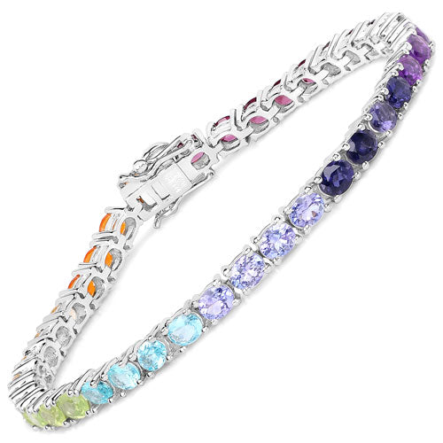 Bids.com 12.04 Carat Genuine Multi Stone .925 Sterling Silver Bracelet Bracelets White Smoke size 7.00,size 8.00,size 7.50