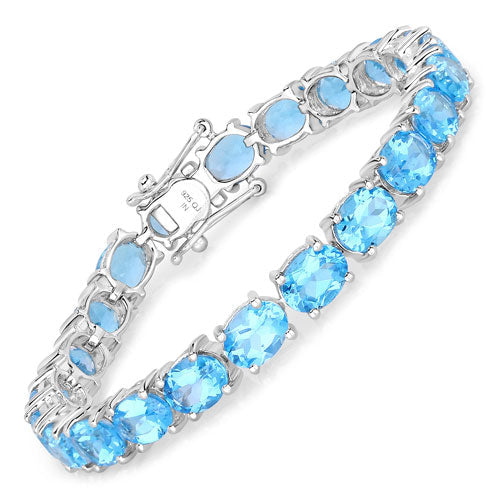 Bids.com 35.20 Carat Genuine Swiss Blue Topaz .925 Sterling Silver Bracelet Bracelets White Smoke size 7.00
