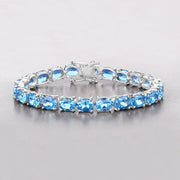 Bids.com 35.20 Carat Genuine Swiss Blue Topaz .925 Sterling Silver Bracelet Bracelets Gray size 7.00