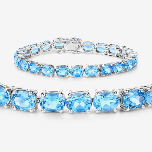 Bids.com 35.20 Carat Genuine Swiss Blue Topaz .925 Sterling Silver Bracelet Bracelets White Smoke size 7.00