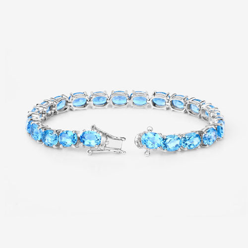 Bids.com 35.20 Carat Genuine Swiss Blue Topaz .925 Sterling Silver Bracelet Bracelets White Smoke size 7.00