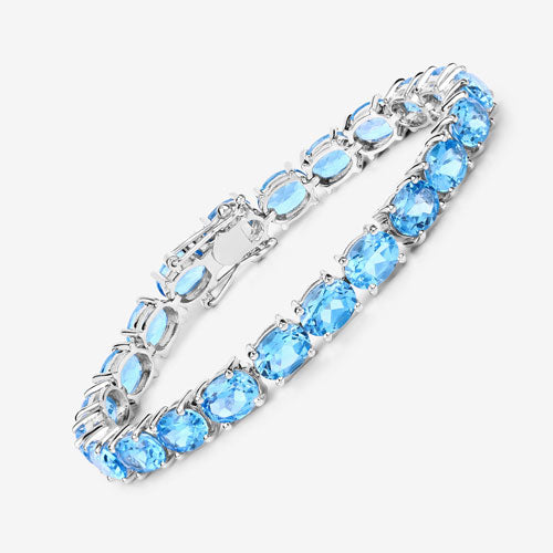 Bids.com 35.20 Carat Genuine Swiss Blue Topaz .925 Sterling Silver Bracelet Bracelets White Smoke size 7.00