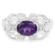 Bids.com 2.75 Carat Genuine Amethyst and White Zircon .925 Sterling Silver Ring Rings Lavender size 5.00,size 6.00,size 8.00,size 9.00,size 10.00,size 7.00