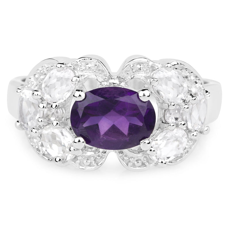 Bids.com 2.75 Carat Genuine Amethyst and White Zircon .925 Sterling Silver Ring Rings Lavender size 5.00,size 6.00,size 8.00,size 9.00,size 10.00,size 7.00