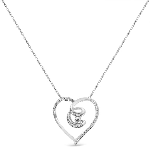 Bids.com .925 Sterling Silver 1/4 Cttw Brilliant-Cut Diamond Open Heart Twisted Awareness Ribbon 18" Pendant Necklace (H-I Color, I1-I2 Clarity) Necklaces White Smoke White.Sterling Silver / 18