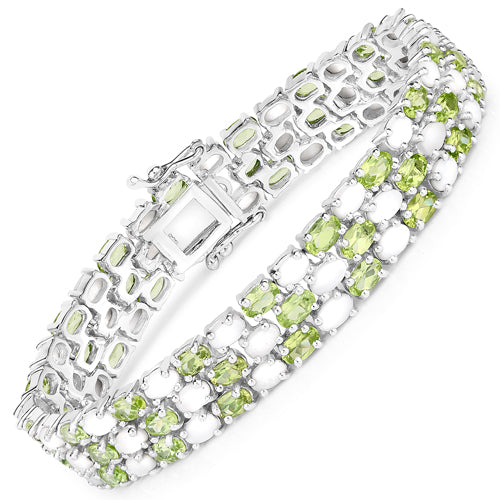 Bids.com 19.73 Carat Genuine Opal and Peridot .925 Sterling Silver Bracelet Bracelets White Smoke size 7.50,size 6.50,size 7.00,size 7.25,size 7.75
