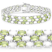 Bids.com 19.73 Carat Genuine Opal and Peridot .925 Sterling Silver Bracelet Bracelets White Smoke size 7.50,size 6.50,size 7.00,size 7.25,size 7.75