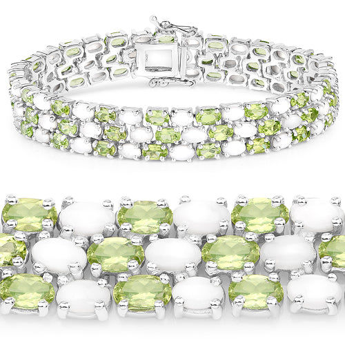 Bids.com 19.73 Carat Genuine Opal and Peridot .925 Sterling Silver Bracelet Bracelets White Smoke size 7.50,size 6.50,size 7.00,size 7.25,size 7.75