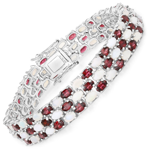Bids.com 24.08 Carat Genuine Opal and Rhodolite .925 Sterling Silver Bracelet Bracelets White Smoke size 7.50,size 8.50
