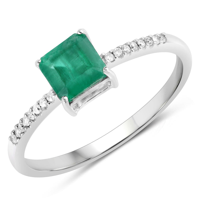 Bids.com 0.64 Carat Genuine Zambian Emerald and White Diamond 14K White Gold Ring Rings White Smoke size 5.00,size 6.00,size 7.00,size 8.00,size 9.00,size 4.00