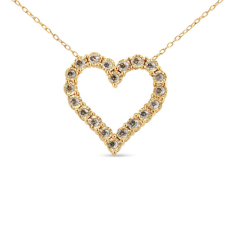 Bids.com 10K Yellow Gold Flashed .925 Sterling Silver 1/2 Cttw Champagne Diamond Miracle Plate Heart Pendant Necklace (K-L Color, I1-I2 Clarity) - 18" Necklaces White Smoke Yellow.Sterling Silver / 18