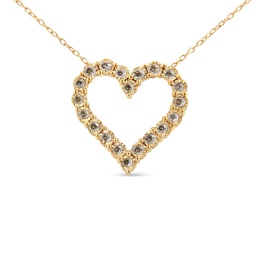 Bids.com 10K Yellow Gold Flashed .925 Sterling Silver 1/2 Cttw Champagne Diamond Miracle Plate Heart Pendant Necklace (K-L Color, I1-I2 Clarity) - 18" Necklaces White Smoke Yellow.Sterling Silver / 18