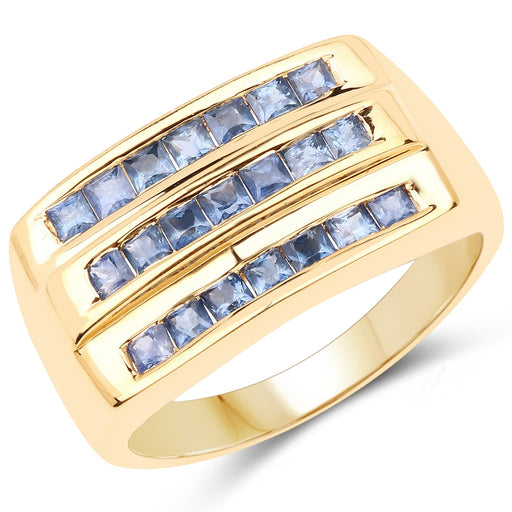 Bids.com 14K Yellow Gold Plated 1.05 Carat Genuine Blue Sapphire .925 Sterling Silver Ring Rings White Smoke size 7.00,size 6.00,size 8.00,size 9.00