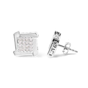 Bids.com 10K White Gold 1/2 Cttw Composite  Princess Diamond Square and Swirl Stud Earrings (I-J Color, I1-I2 Clarity) Earrings White Smoke White.Gold / 0.5