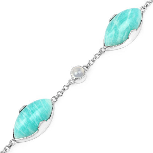 Bids.com 29.70 Carat Genuine Amazonite and White Agate .925 Sterling Silver Bracelet Bracelets White Smoke size 7.50