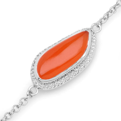 Bids.com 5.50 Carat Genuine Carnelian And White Topaz .925 Sterling Silver Bracelet Bracelets White Smoke size 7.50