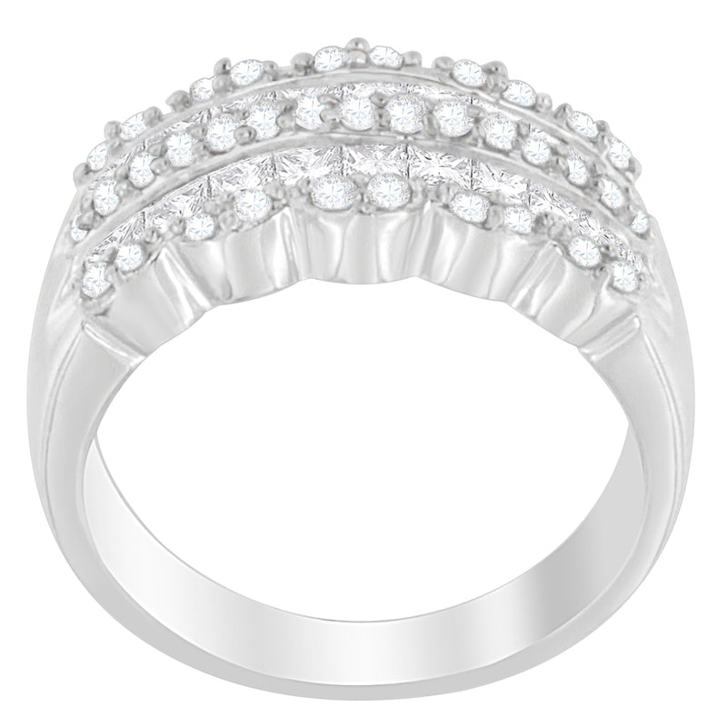 Bids.com 14K White Gold 1 1/7ct. TDW Round and Princess-Cut Diamond Ring(H-I, SI2-I1) Rings White Smoke 6.75 / White.Gold