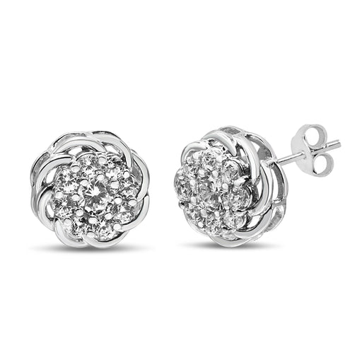 Bids.com .925 Sterling Silver 1/2 Cttw Round Diamond Cluster Openwork Floral Halo Stud Earrings (I1-I2 Clarity, I-J Color) Earrings White Smoke White.Sterling Silver / 0.5