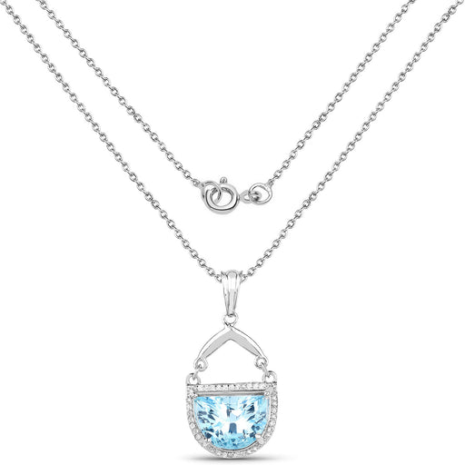 Bids.com 4.08 Carat Genuine Swiss Blue Topaz & White Topaz .925 Sterling Silver Pendant Pendants White Smoke