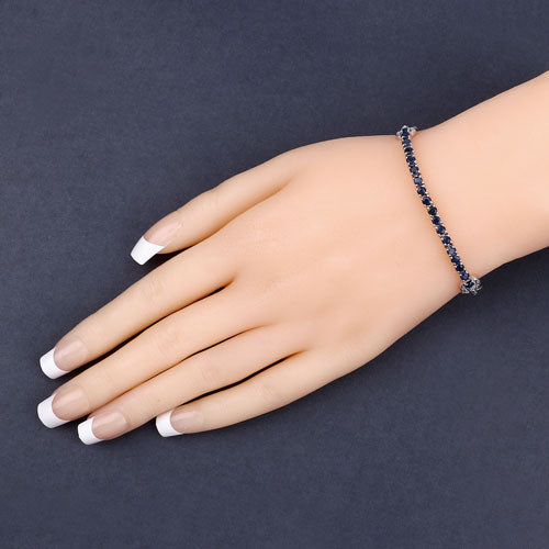 Bids.com 2.41 Carat Genuine Blue Sapphire and White Zircon .925 Sterling Silver Bracelet Bracelets Dark Slate Gray size 10.25,size 10.00,size 10.50