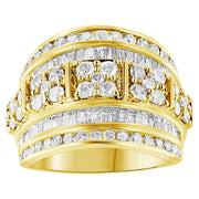 Bids.com .925 Sterling Silver 2.0 Cttw Round & Baguette Cut Diamond Multi-Row Channel Set Tapered Cocktail Fashion Ring (I-J Color, I3 Clarity) - Size 7 Rings White Smoke 7 / White.Sterling Silver,6 / White.Sterling Silver,8 / White.Sterling Silver,9 / White.Sterling Silver,6 / Yellow.Sterling Silver,7 / Yellow.Sterling Silver,8 / Yellow.Sterling Silver